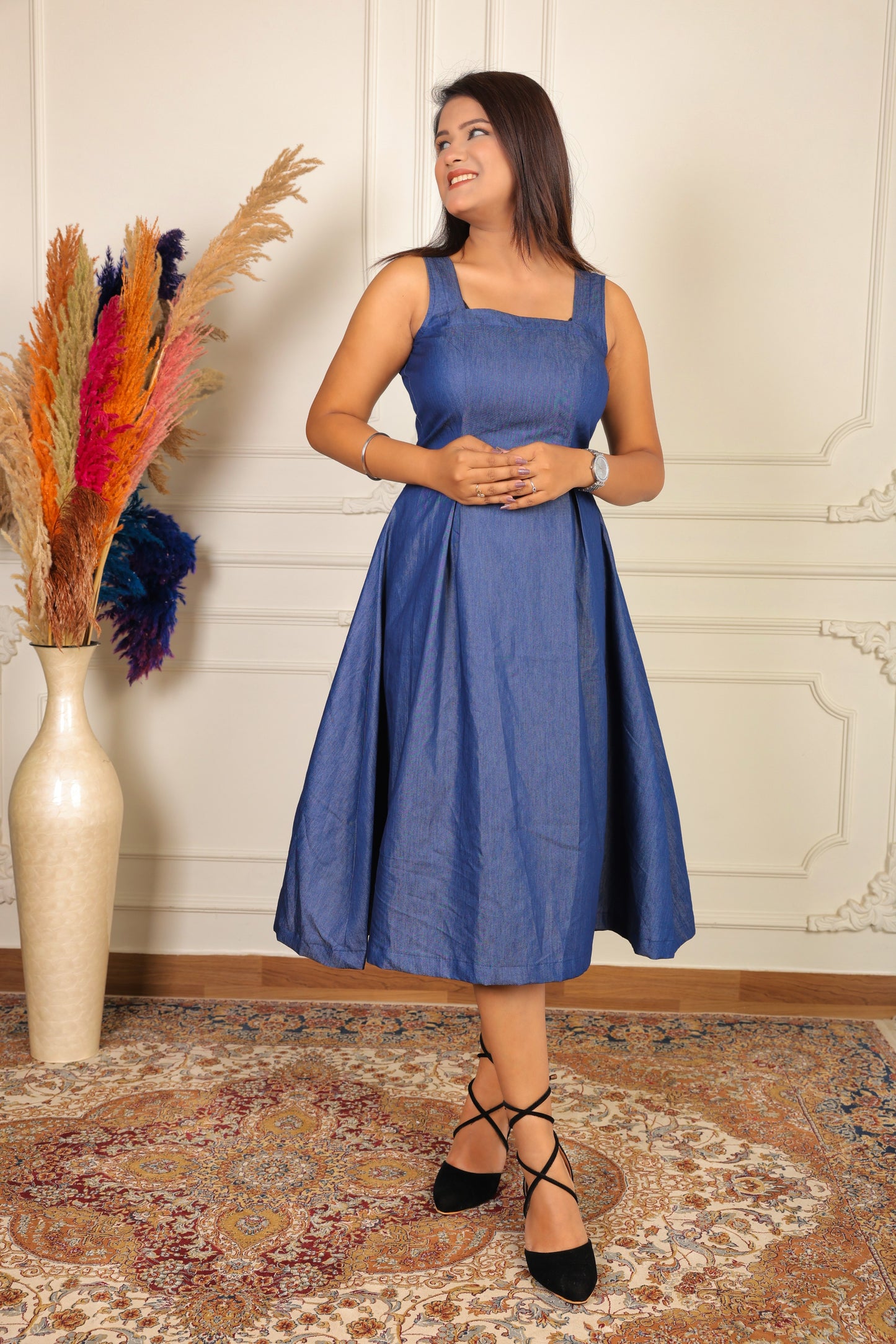 The Denim Debutante: Pleated Midi Dress