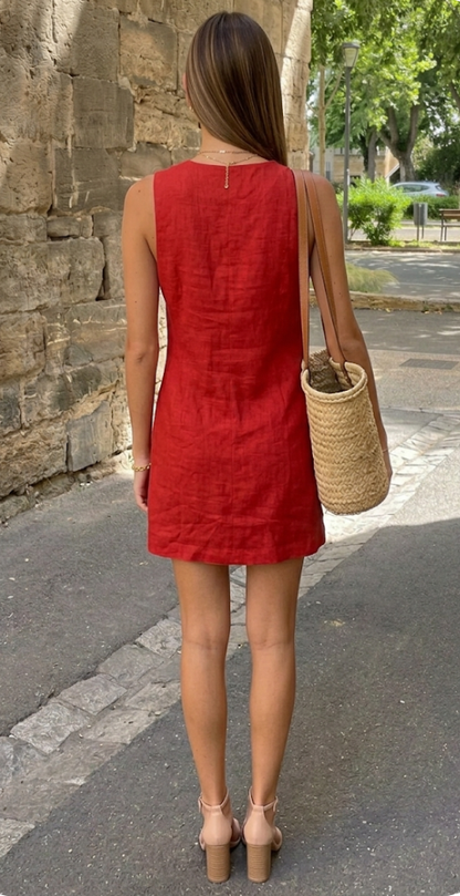 Ruby Glow V-Neck Dress
